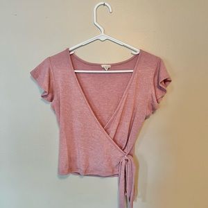 Pink Ruffle Sleeve Faux Wrap Top, Size S